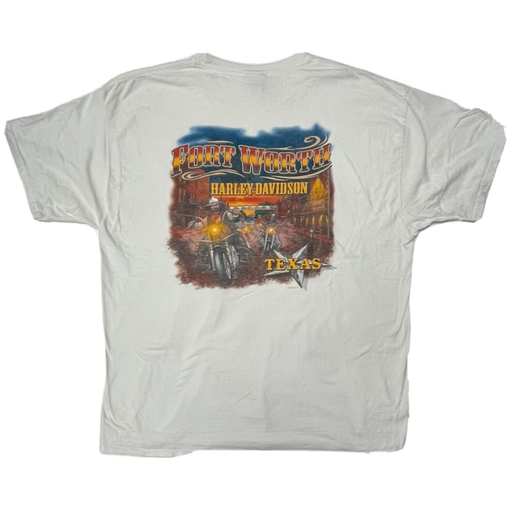Harley-Davidson Fort Worth TX T-Shirt 2XL 2005 White Biker Graphic Motorcycle US